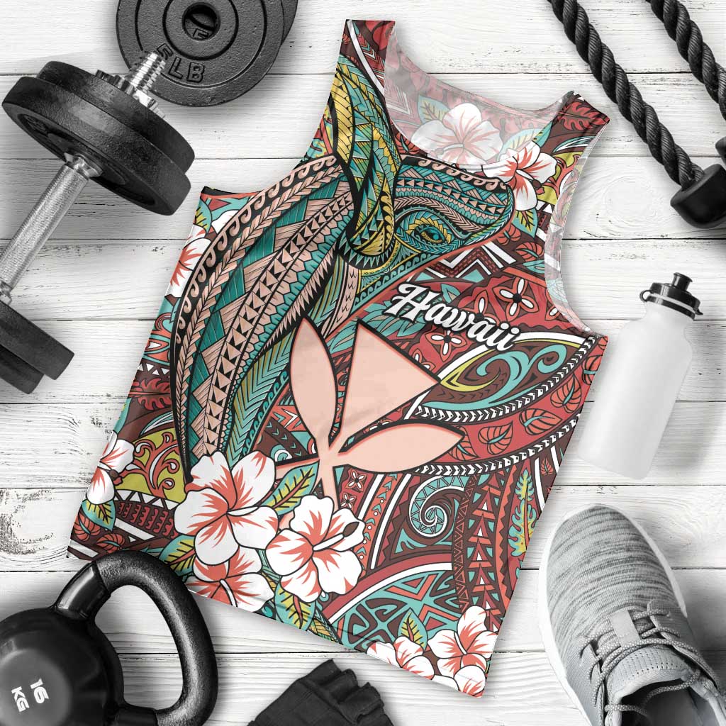 Personalised Hawaii Tribal Humpback Whale Men Tank Top Ulaula Hibiscus Seamless Pattern LT9 - Polynesian Pride