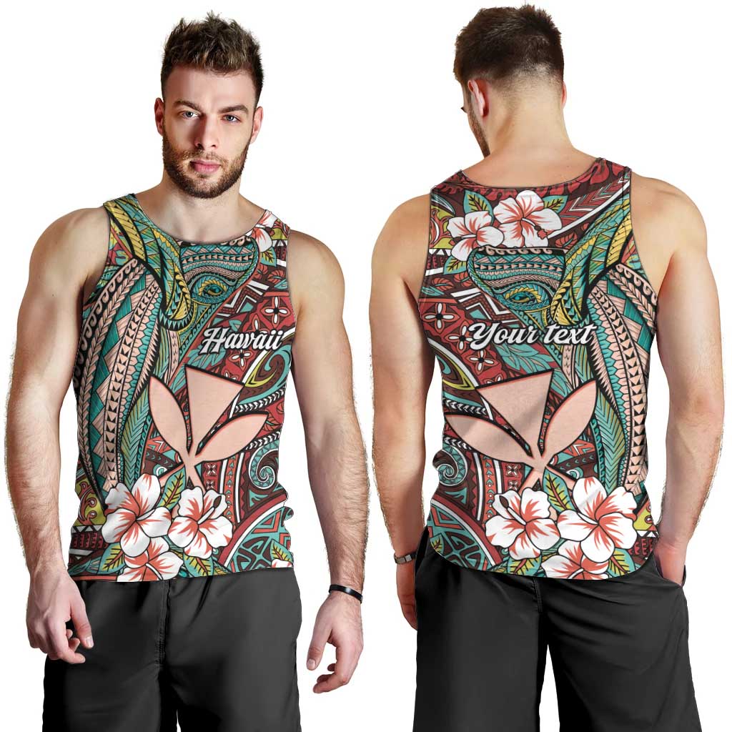 Personalised Hawaii Tribal Humpback Whale Men Tank Top Ulaula Hibiscus Seamless Pattern LT9 - Polynesian Pride