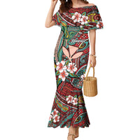 Personalised Hawaii Tribal Humpback Whale Mermaid Dress Ulaula Hibiscus Seamless Pattern