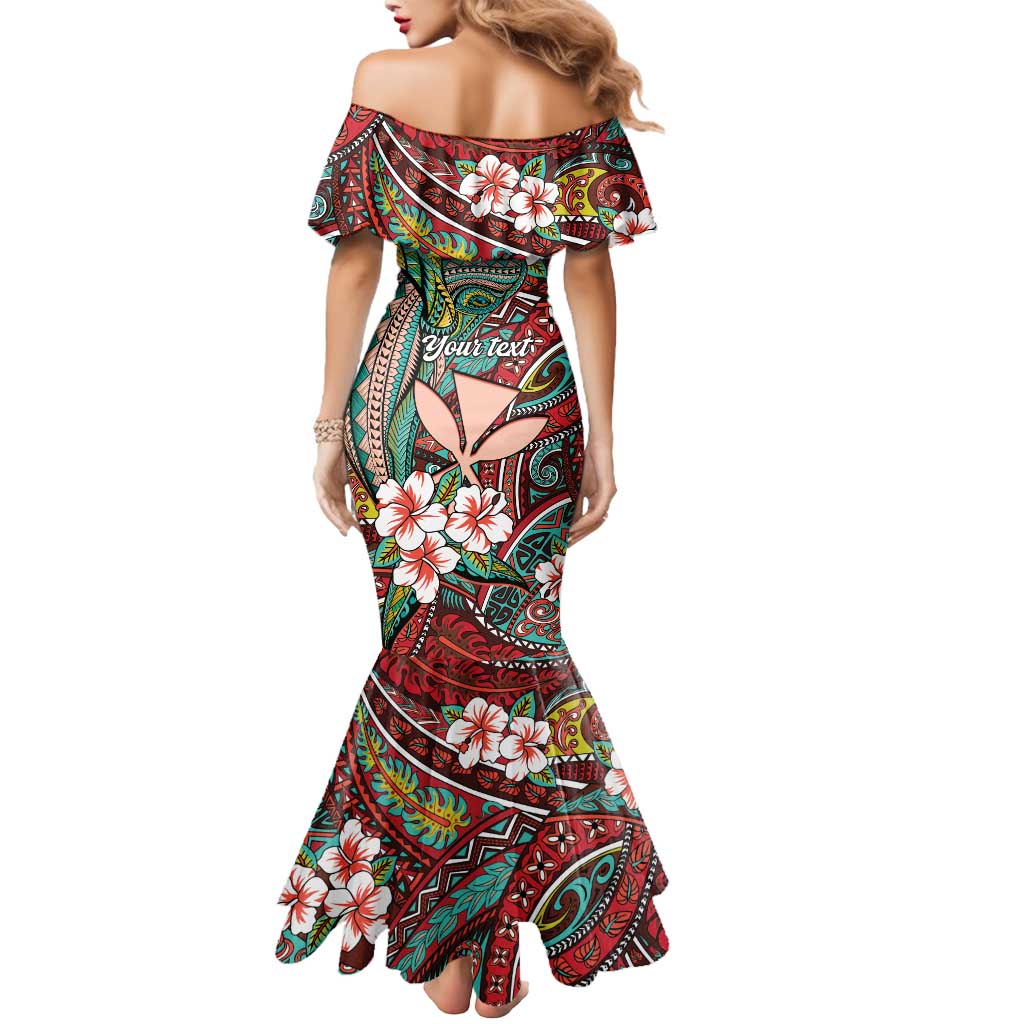 Personalised Hawaii Tribal Humpback Whale Mermaid Dress Ulaula Hibiscus Seamless Pattern