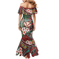 Personalised Hawaii Tribal Humpback Whale Mermaid Dress Ulaula Hibiscus Seamless Pattern