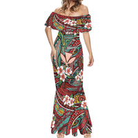 Personalised Hawaii Tribal Humpback Whale Mermaid Dress Ulaula Hibiscus Seamless Pattern
