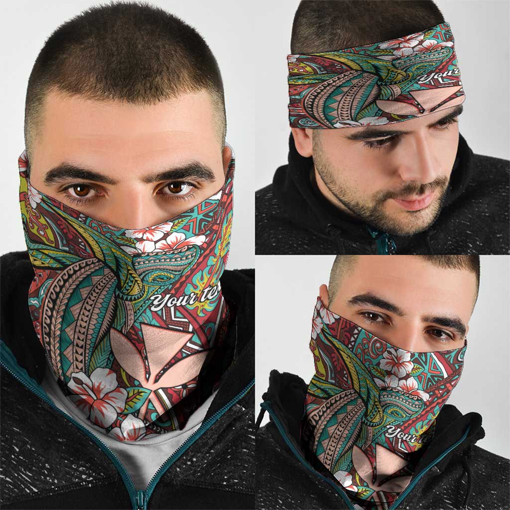 Personalised Hawaii Tribal Humpback Whale Neck Gaiter Ulaula Hibiscus Seamless Pattern LT9 - Polynesian Pride