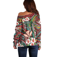 Personalised Hawaii Tribal Humpback Whale Off Shoulder Sweater Ulaula Hibiscus Seamless Pattern LT9 - Polynesian Pride