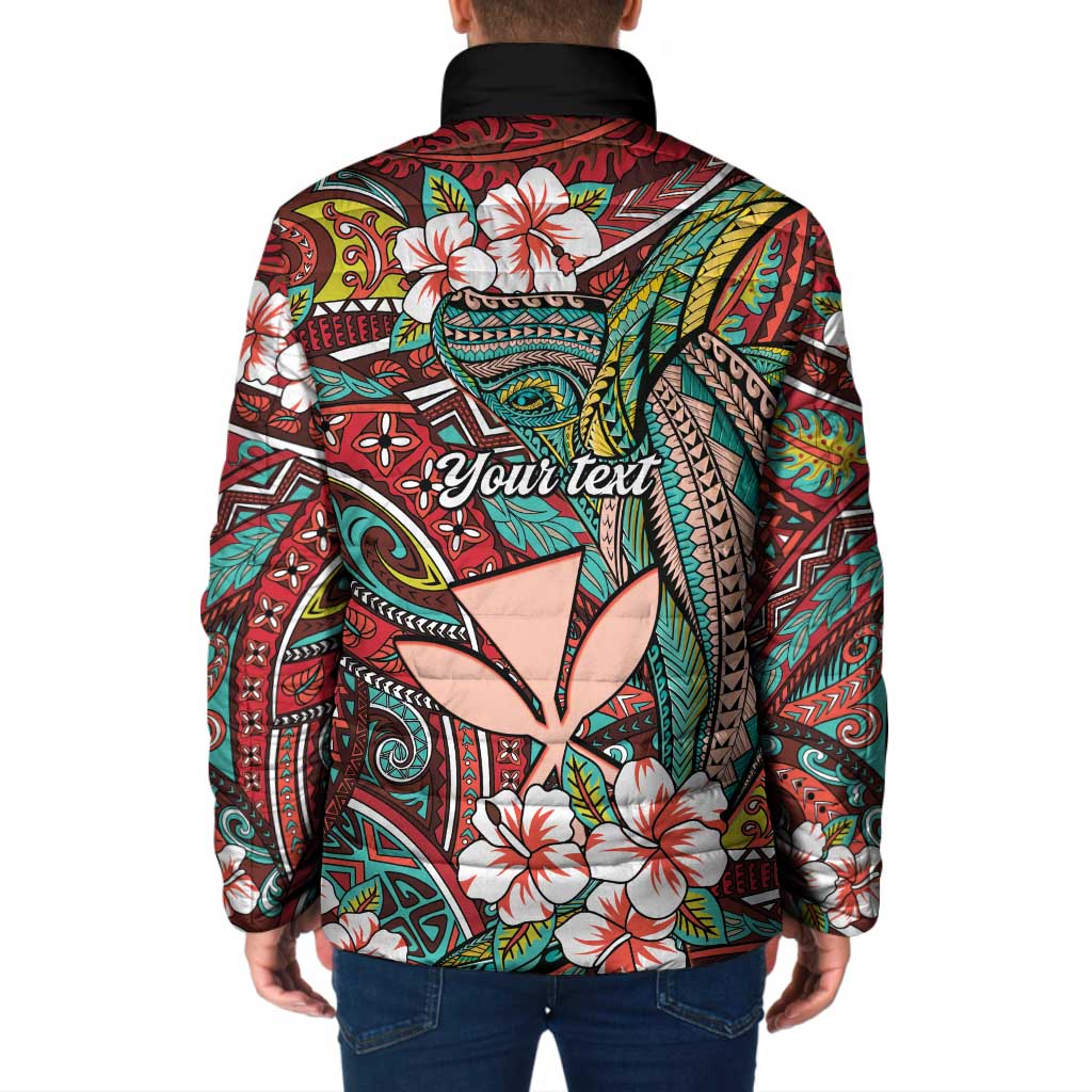 Personalised Hawaii Tribal Humpback Whale Padded Jacket Ulaula Hibiscus Seamless Pattern LT9 - Polynesian Pride