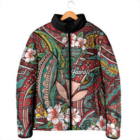 Personalised Hawaii Tribal Humpback Whale Padded Jacket Ulaula Hibiscus Seamless Pattern LT9 - Polynesian Pride