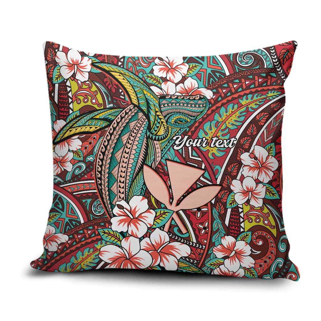 Personalised Hawaii Tribal Humpback Whale Pillow Cover Ulaula Hibiscus Seamless Pattern LT9 Red - Polynesian Pride