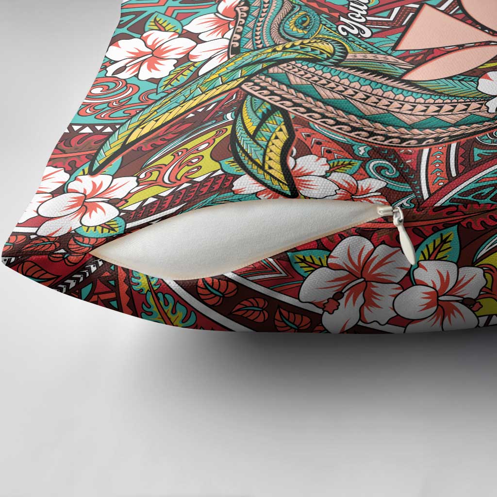 Personalised Hawaii Tribal Humpback Whale Pillow Cover Ulaula Hibiscus Seamless Pattern LT9 - Polynesian Pride