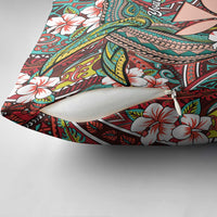Personalised Hawaii Tribal Humpback Whale Pillow Cover Ulaula Hibiscus Seamless Pattern LT9 - Polynesian Pride