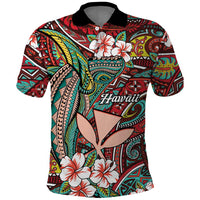 Personalised Hawaii Tribal Humpback Whale Polo Shirt Ulaula Hibiscus Seamless Pattern LT9 Red - Polynesian Pride
