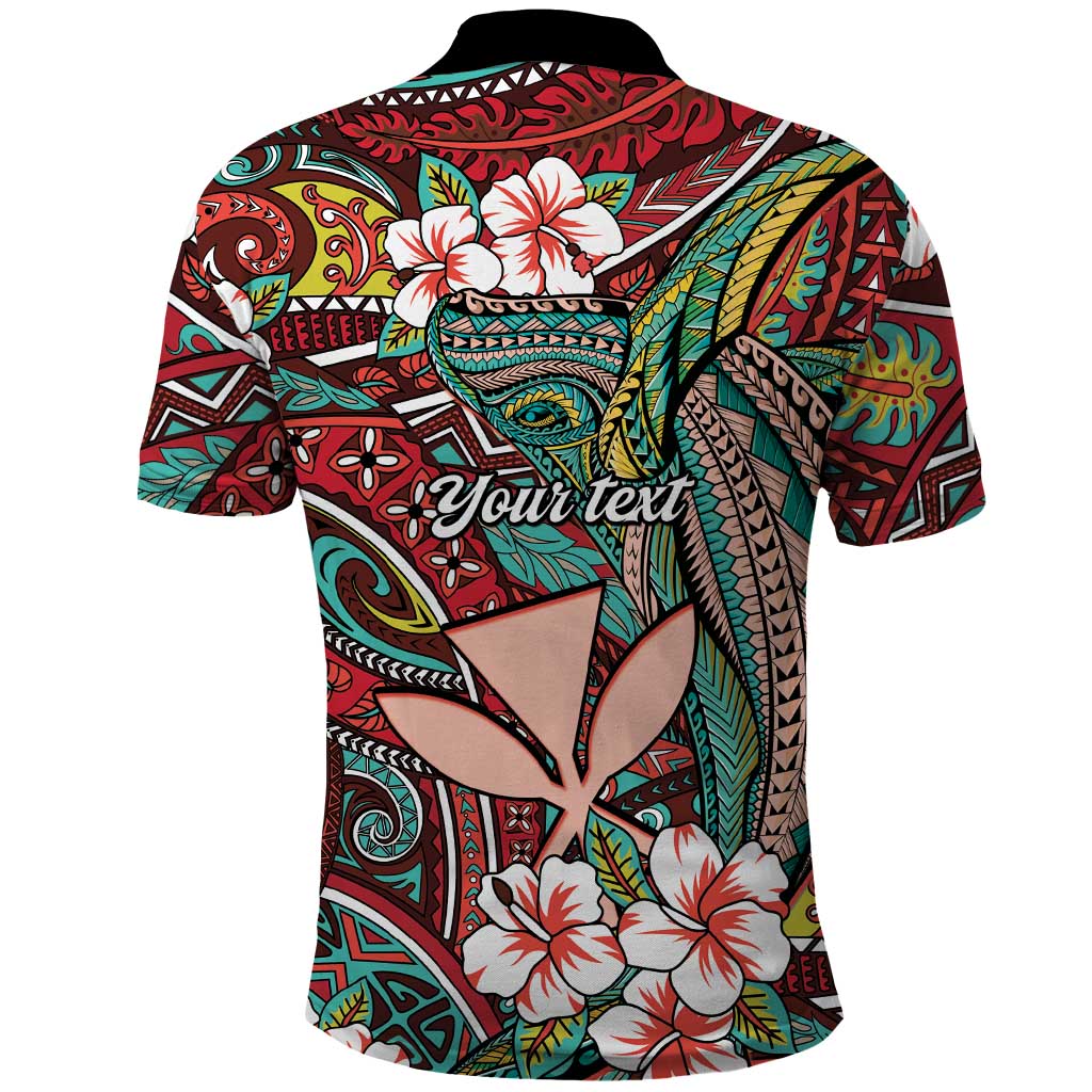 Personalised Hawaii Tribal Humpback Whale Polo Shirt Ulaula Hibiscus Seamless Pattern LT9 - Polynesian Pride