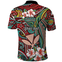 Personalised Hawaii Tribal Humpback Whale Polo Shirt Ulaula Hibiscus Seamless Pattern LT9 - Polynesian Pride