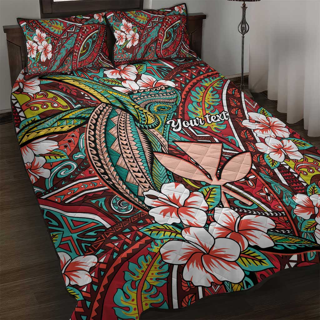 Personalised Hawaii Tribal Humpback Whale Quilt Bed Set Ulaula Hibiscus Seamless Pattern LT9 Red - Polynesian Pride