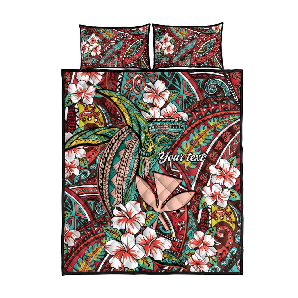 Personalised Hawaii Tribal Humpback Whale Quilt Bed Set Ulaula Hibiscus Seamless Pattern LT9 - Polynesian Pride