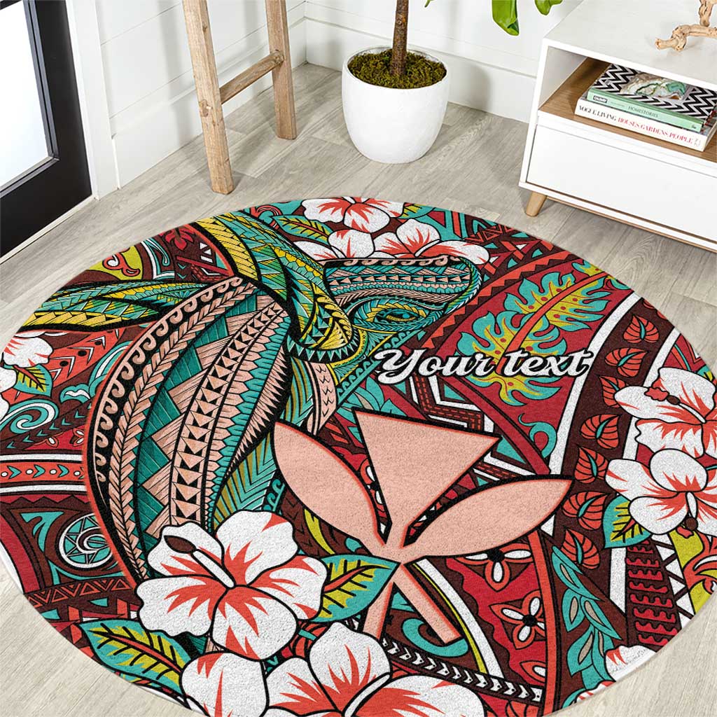 Personalised Hawaii Tribal Humpback Whale Round Carpet Ulaula Hibiscus Seamless Pattern