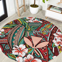 Personalised Hawaii Tribal Humpback Whale Round Carpet Ulaula Hibiscus Seamless Pattern