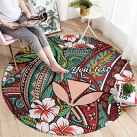 Personalised Hawaii Tribal Humpback Whale Round Carpet Ulaula Hibiscus Seamless Pattern