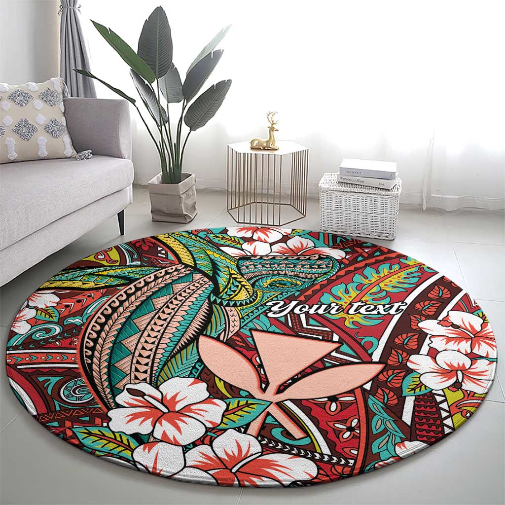 Personalised Hawaii Tribal Humpback Whale Round Carpet Ulaula Hibiscus Seamless Pattern
