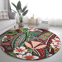 Personalised Hawaii Tribal Humpback Whale Round Carpet Ulaula Hibiscus Seamless Pattern
