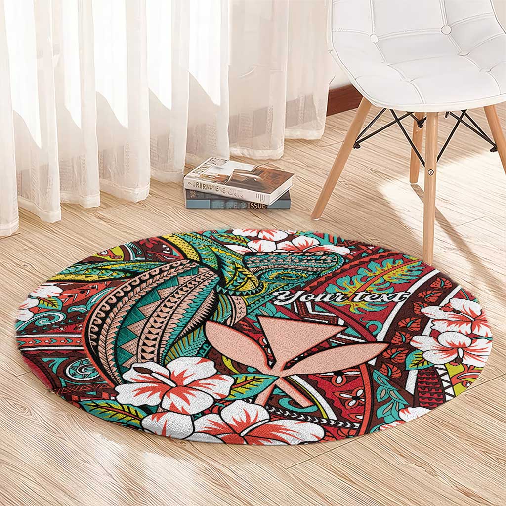 Personalised Hawaii Tribal Humpback Whale Round Carpet Ulaula Hibiscus Seamless Pattern