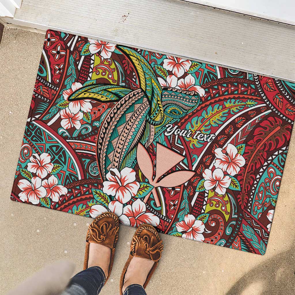 Personalised Hawaii Tribal Humpback Whale Rubber Doormat Ulaula Hibiscus Seamless Pattern LT9 - Polynesian Pride