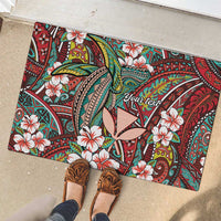 Personalised Hawaii Tribal Humpback Whale Rubber Doormat Ulaula Hibiscus Seamless Pattern LT9 - Polynesian Pride