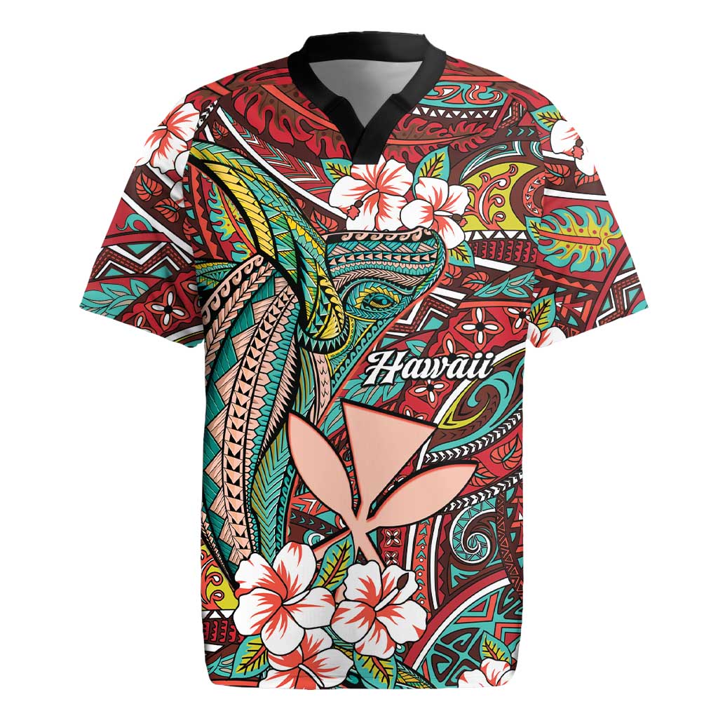 Personalised Hawaii Tribal Humpback Whale Rugby Jersey Ulaula Hibiscus Seamless Pattern LT9 Red - Polynesian Pride