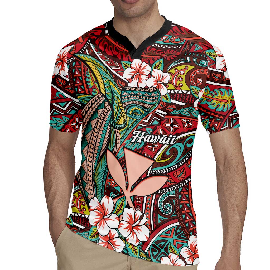 Personalised Hawaii Tribal Humpback Whale Rugby Jersey Ulaula Hibiscus Seamless Pattern LT9 - Polynesian Pride