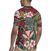 Personalised Hawaii Tribal Humpback Whale Rugby Jersey Ulaula Hibiscus Seamless Pattern LT9 - Polynesian Pride