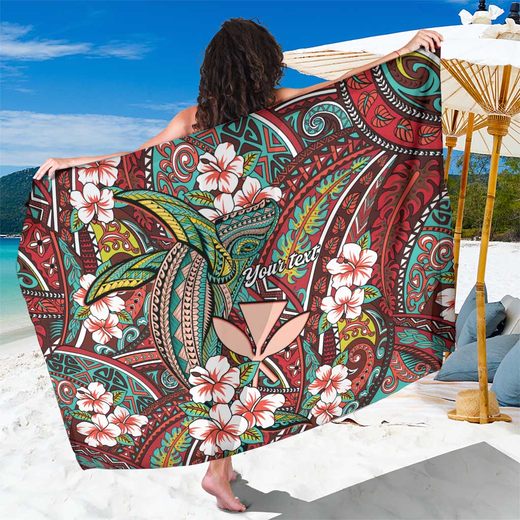 Personalised Hawaii Tribal Humpback Whale Sarong Ulaula Hibiscus Seamless Pattern LT9 One Size 44 x 66 inches Red - Polynesian Pride