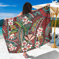 Personalised Hawaii Tribal Humpback Whale Sarong Ulaula Hibiscus Seamless Pattern LT9 One Size 44 x 66 inches Red - Polynesian Pride