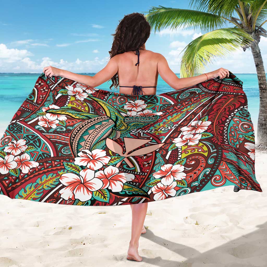 Personalised Hawaii Tribal Humpback Whale Sarong Ulaula Hibiscus Seamless Pattern LT9 - Polynesian Pride