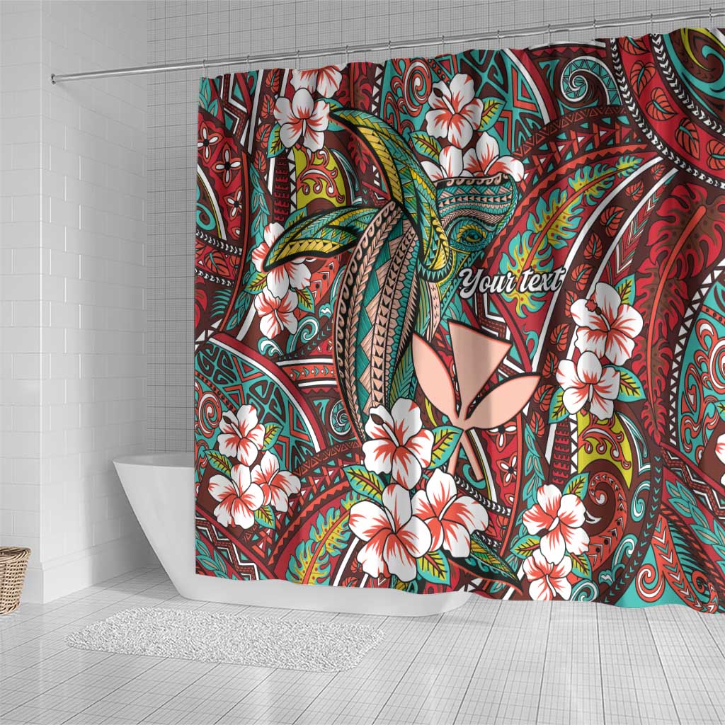 Personalised Hawaii Tribal Humpback Whale Shower Curtain Ulaula Hibiscus Seamless Pattern LT9 - Polynesian Pride
