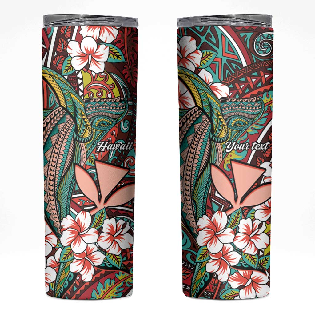Personalised Hawaii Tribal Humpback Whale Skinny Tumbler Ulaula Hibiscus Seamless Pattern LT9 Red - Polynesian Pride