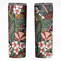 Personalised Hawaii Tribal Humpback Whale Skinny Tumbler Ulaula Hibiscus Seamless Pattern LT9 Red - Polynesian Pride