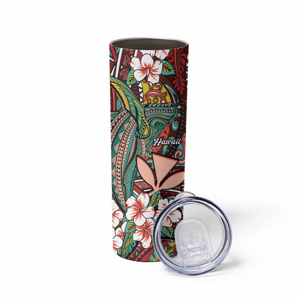 Personalised Hawaii Tribal Humpback Whale Skinny Tumbler Ulaula Hibiscus Seamless Pattern LT9 - Polynesian Pride