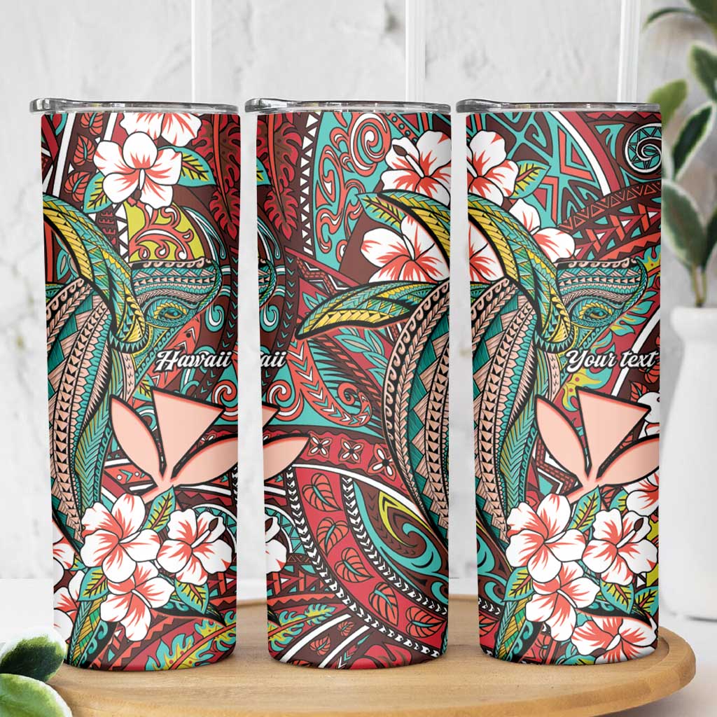 Personalised Hawaii Tribal Humpback Whale Skinny Tumbler Ulaula Hibiscus Seamless Pattern LT9 - Polynesian Pride