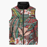 Personalised Hawaii Tribal Humpback Whale Sleeveless Puffer Jacket Ulaula Hibiscus Seamless Pattern LT9 Unisex Red - Polynesian Pride
