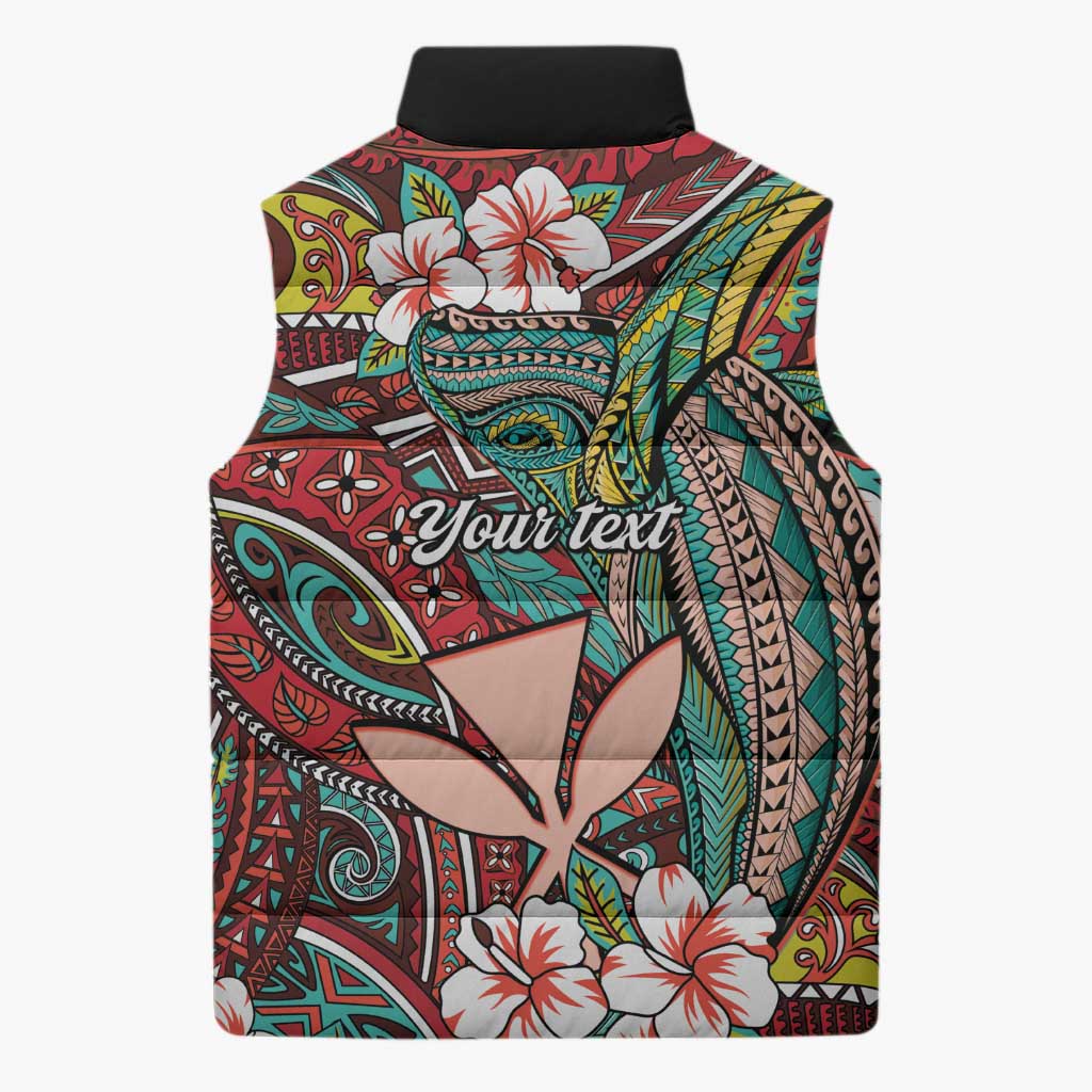Personalised Hawaii Tribal Humpback Whale Sleeveless Puffer Jacket Ulaula Hibiscus Seamless Pattern LT9 - Polynesian Pride