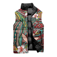 Personalised Hawaii Tribal Humpback Whale Sleeveless Puffer Jacket Ulaula Hibiscus Seamless Pattern LT9 - Polynesian Pride