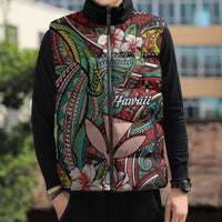 Personalised Hawaii Tribal Humpback Whale Sleeveless Puffer Jacket Ulaula Hibiscus Seamless Pattern LT9 - Polynesian Pride