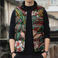 Personalised Hawaii Tribal Humpback Whale Sleeveless Puffer Jacket Ulaula Hibiscus Seamless Pattern LT9 - Polynesian Pride