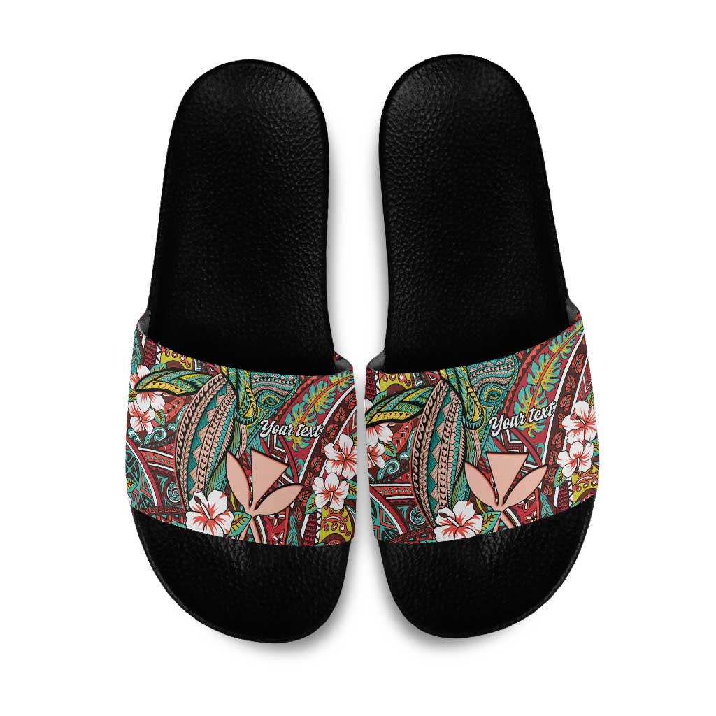 Personalised Hawaii Tribal Humpback Whale Slide Sandals Ulaula Hibiscus Seamless Pattern LT9 Red - Polynesian Pride