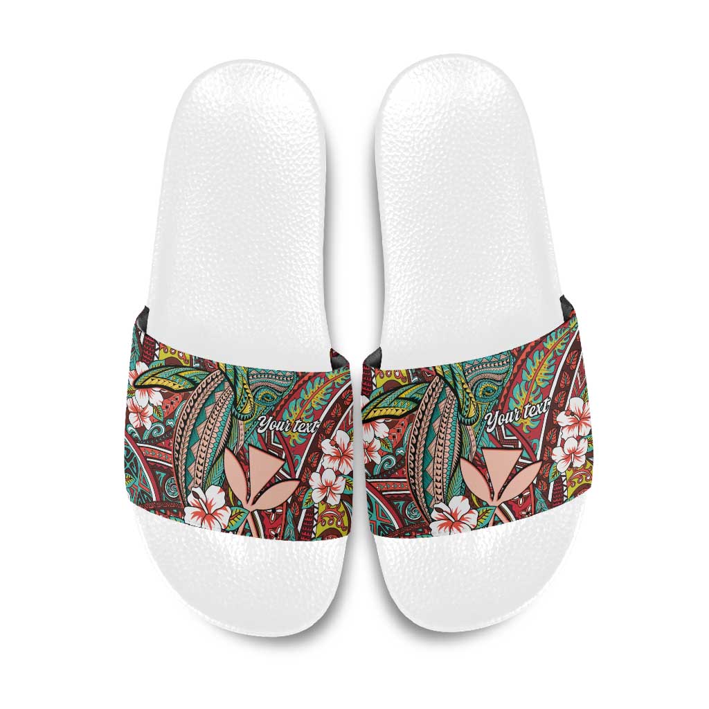 Personalised Hawaii Tribal Humpback Whale Slide Sandals Ulaula Hibiscus Seamless Pattern LT9 Red - Polynesian Pride