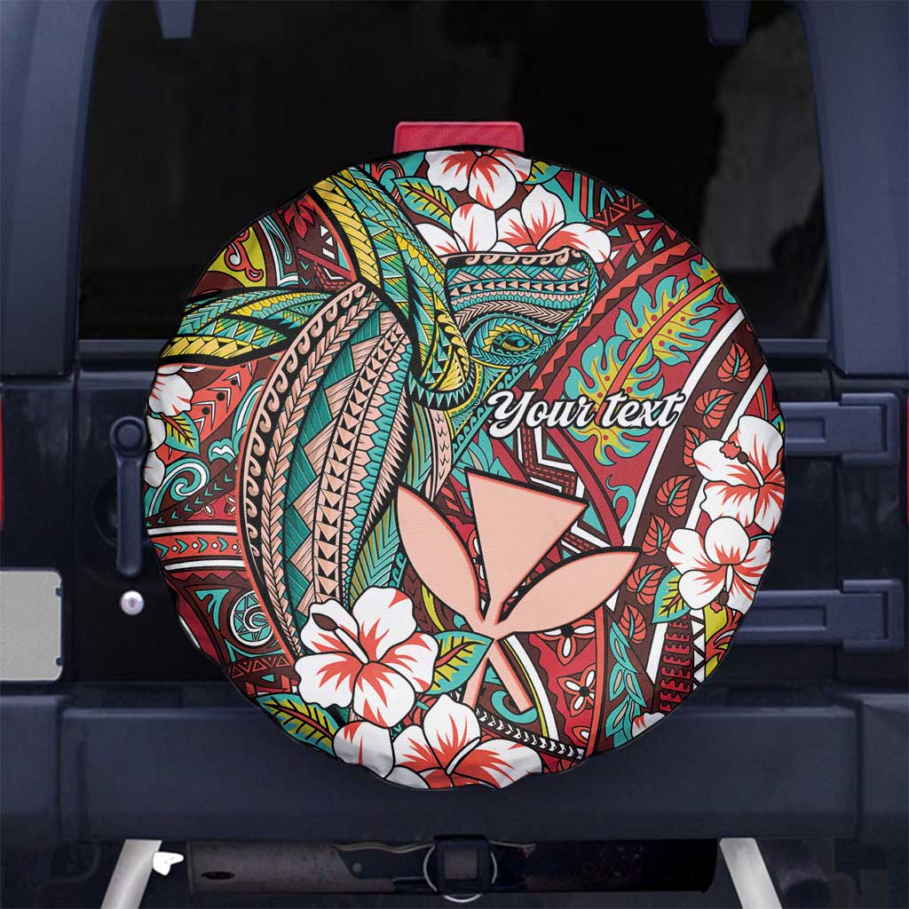Personalised Hawaii Tribal Humpback Whale Spare Tire Cover Ulaula Hibiscus Seamless Pattern