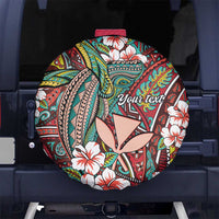 Personalised Hawaii Tribal Humpback Whale Spare Tire Cover Ulaula Hibiscus Seamless Pattern