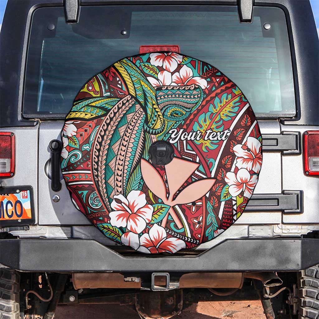 Personalised Hawaii Tribal Humpback Whale Spare Tire Cover Ulaula Hibiscus Seamless Pattern