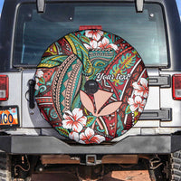 Personalised Hawaii Tribal Humpback Whale Spare Tire Cover Ulaula Hibiscus Seamless Pattern