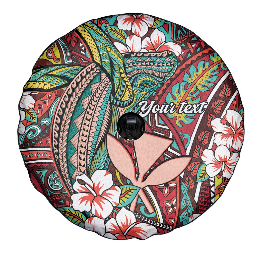 Personalised Hawaii Tribal Humpback Whale Spare Tire Cover Ulaula Hibiscus Seamless Pattern