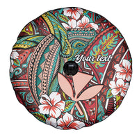Personalised Hawaii Tribal Humpback Whale Spare Tire Cover Ulaula Hibiscus Seamless Pattern